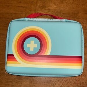 First Aid Kit Zippered with Handle Blue with Red, Orange, Yellow Ombre Swirl